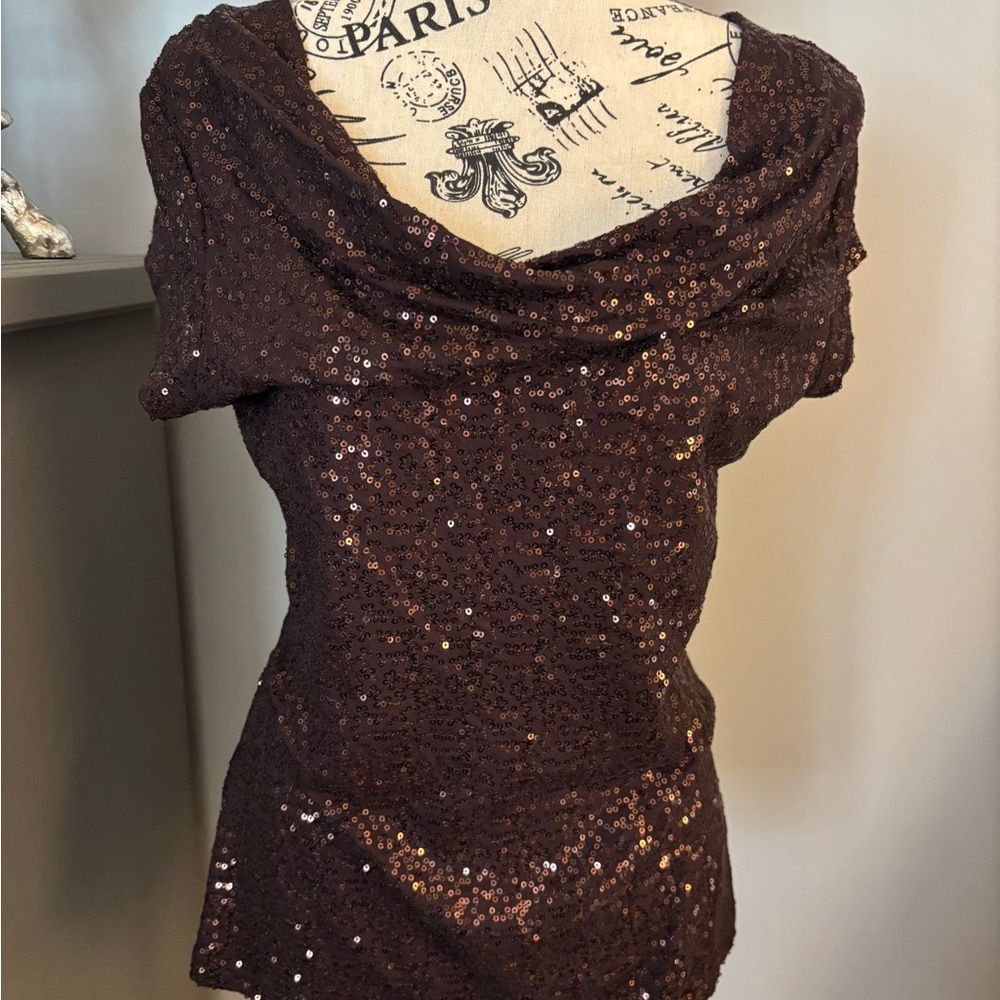 INC International Concepts Sequin Brown Blouse
